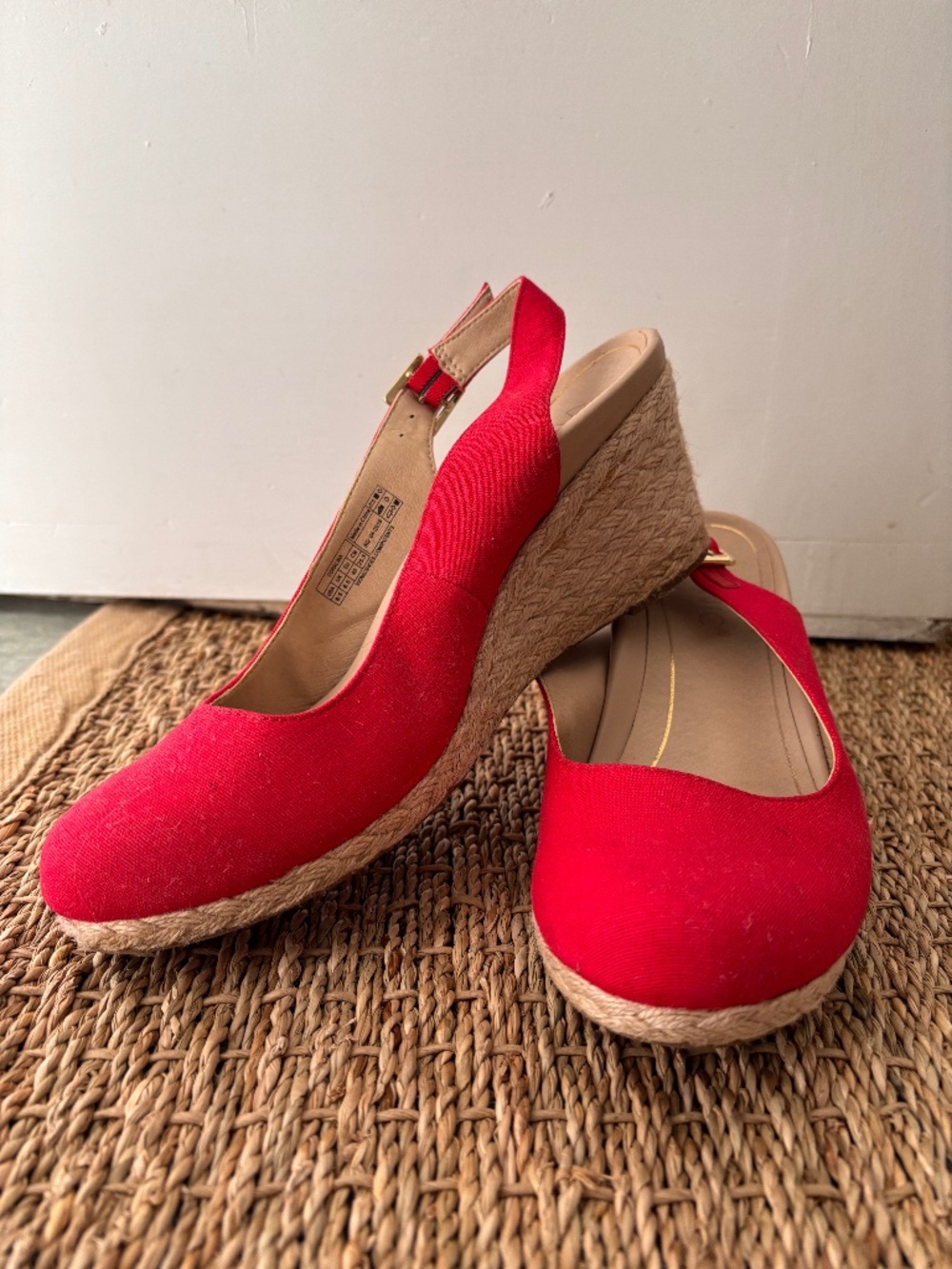 Vionic Red Canvas Espadrille Wedge Sandals